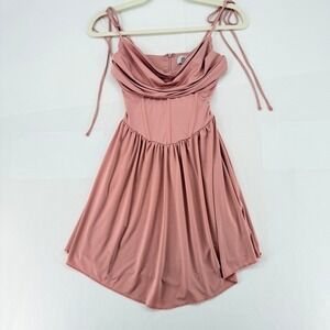 Oh Polly Mauve Corset Mini Dress Tie Strap Babydoll Size 4
